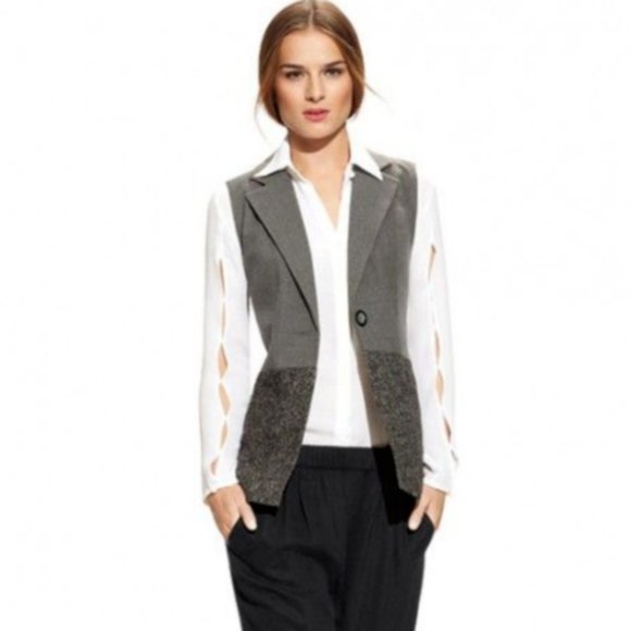 CAbi Womens Sz S #518 Over the Moon Gray Heather Colorblock 1-Button Vest Blazer - Picture 7 of 8